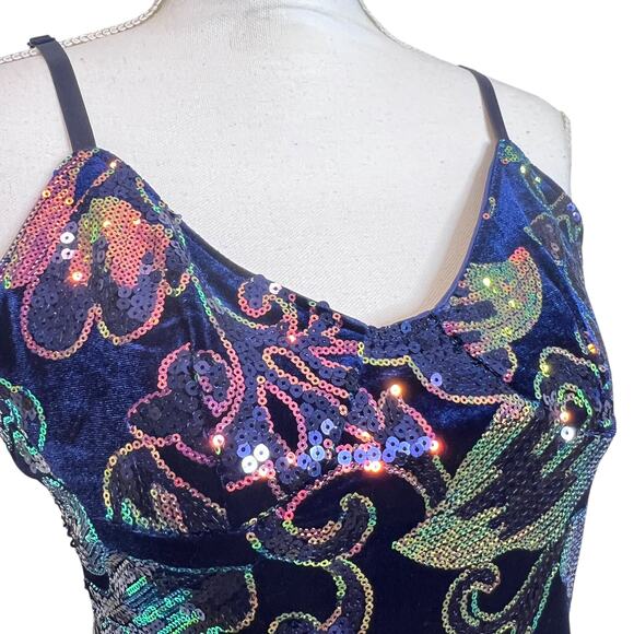 Chicme Sequin Midi Dress Blue M All Over Sequin Open Back Side Slit Bling Party - Picture 5 of 16